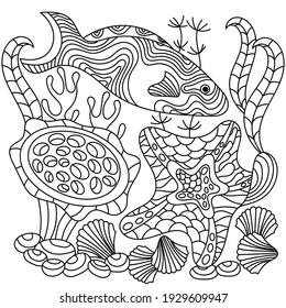 Coloring book adults underwater marine vector stock vector royalty free