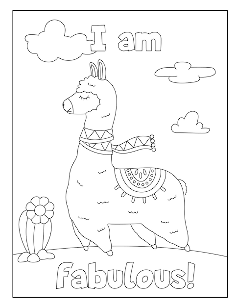 Premium vector cute outline llama coloring pages for children
