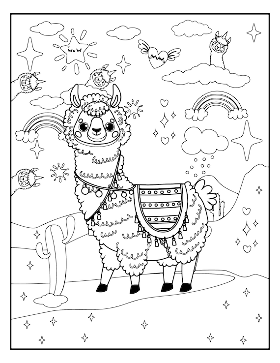 Llama coloring pages llama printable book digital download not a physical product download now