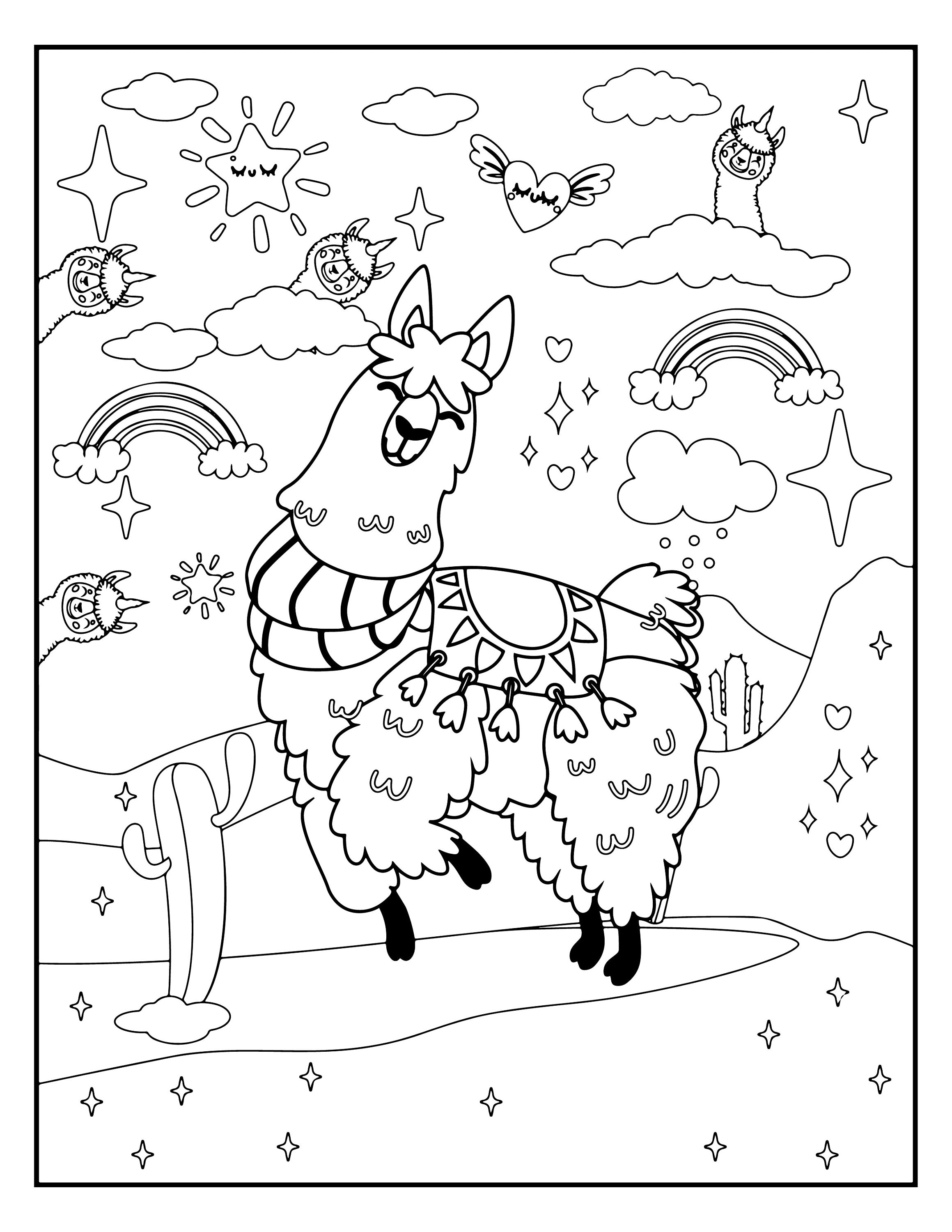 Llama coloring pages llama printable book digital download not a physical product download now