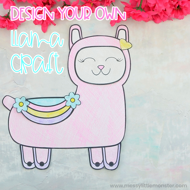 Mix and match llama coloring page craft