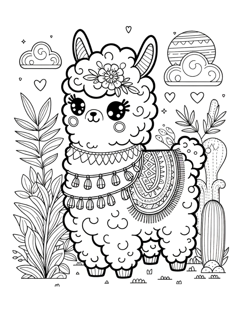Free llama coloring pages for kids