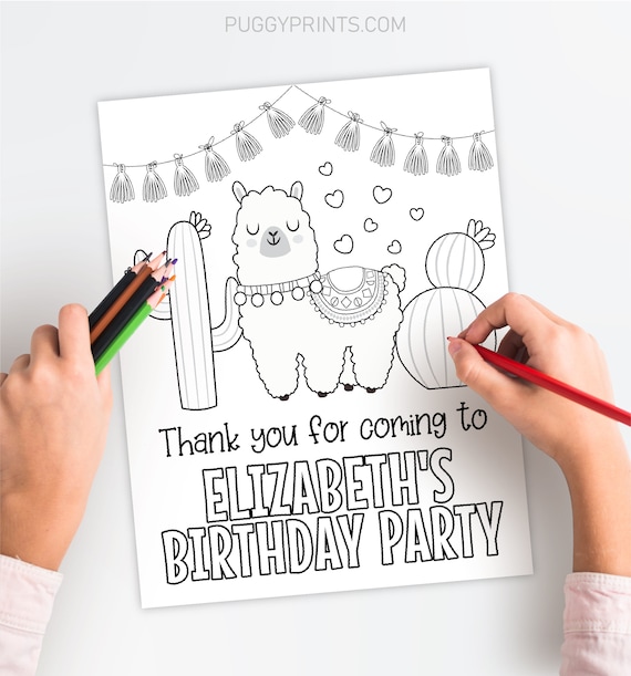 Llama birthday coloring page editable llama coloring page template printable llama birthday coloring sheet fiesta alpaca birthday party