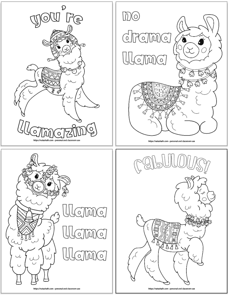 Ridiculously cute llama coloring pages for kids teens