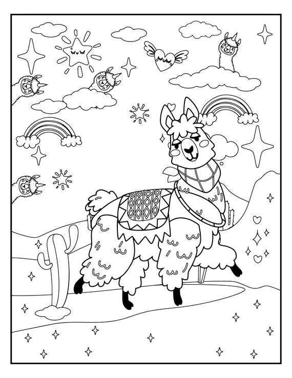 Llama coloring pages llama printable book digital download not a physical product download now