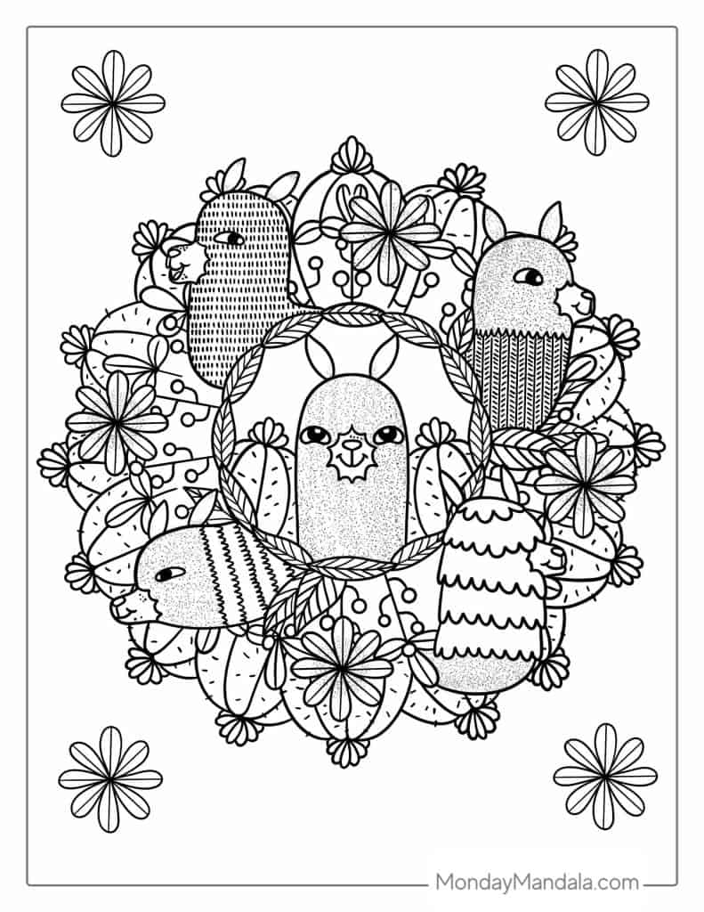 Llama coloring pages free pdf printables