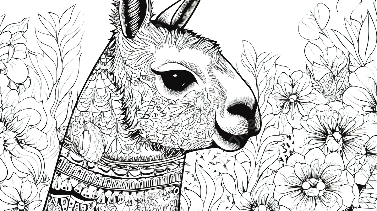 Llama coloring page with flowers and leaves background llama coloring picture background image and wallpaper for free download