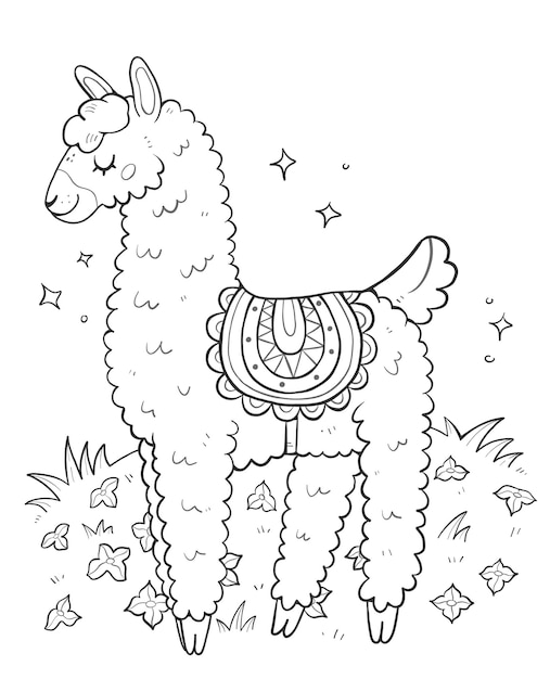 Premium vector antistress coloring book with cute llama outline illustration of a cute coloring page with llamas