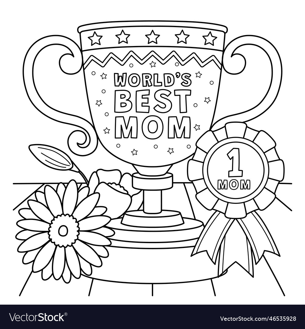 Happy mothers day trophy coloring page for kids vector image