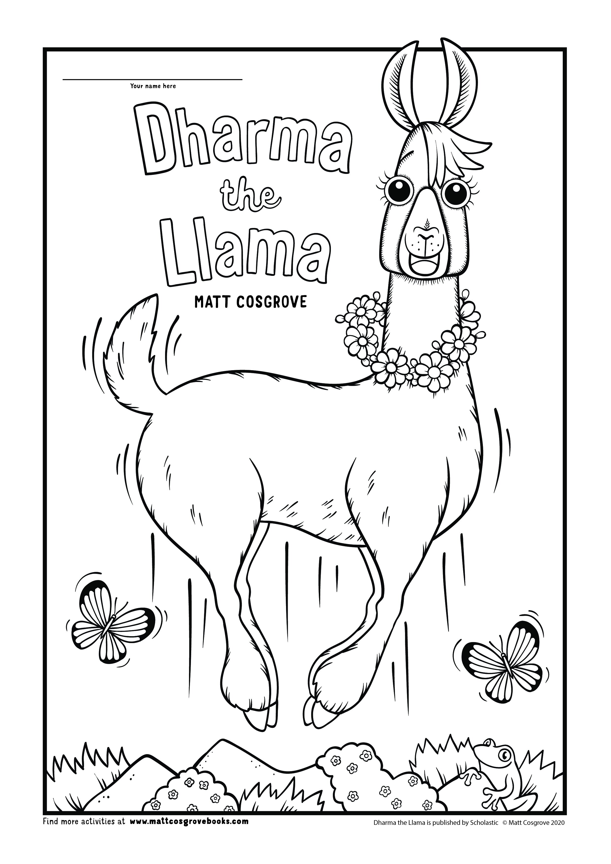 Dharma the llama colouring in activities â matt cosgrove