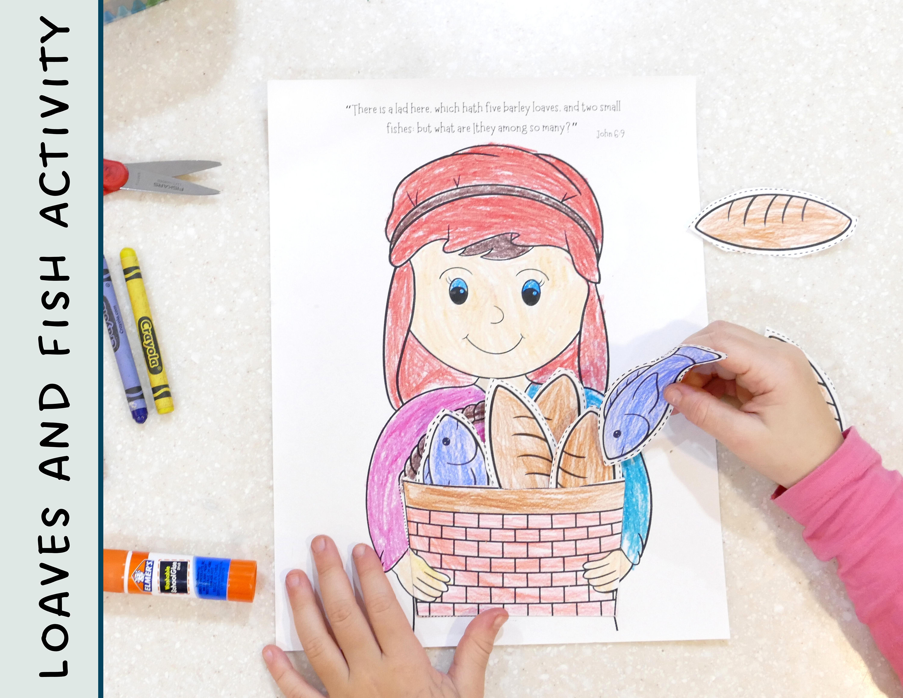 Jesus miracles activity loaves and fishes bible activity bible craft sunday school cut and paste christian printable activity