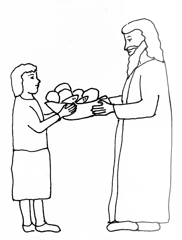Bible story coloring page for the feeding of the five thousand free bible stories for children