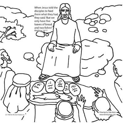 Jesus feeds the five thousand bible coloring card â
