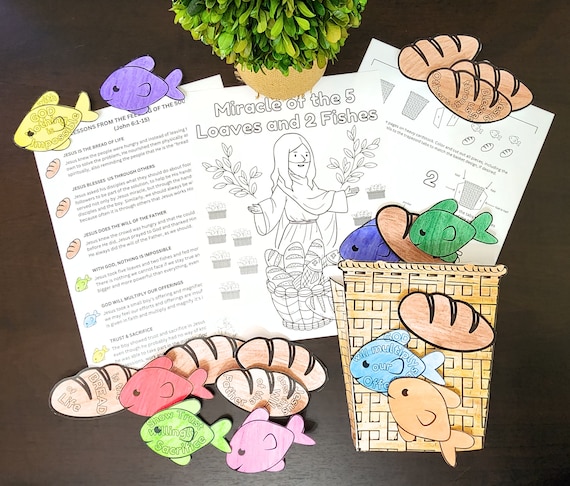 Jesus feeds the miracle of loaves and fishes kids bible craft coloring page lessons of miracle new testament bible printable download now