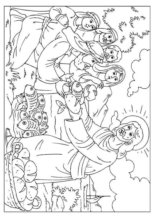 Coloring page loaves and fishes