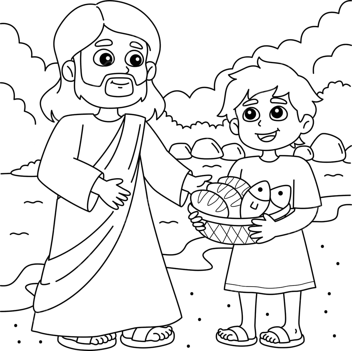 Christian jesus feeds people coloring page coloring book background feeds vector book drawing people drawing jesus drawing png and vector with transparent background for free download