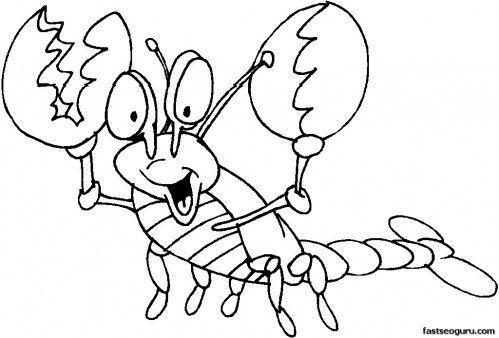 Printable happy lobster coloring page