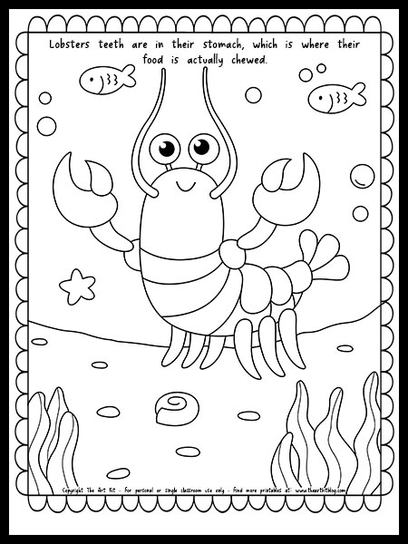 Cute lobster coloring page with fun fact about regenerating â free printable â the art kit