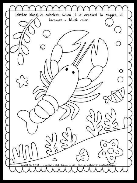 Cute lobster coloring page with fun fact about regenerating â free printable â the art kit