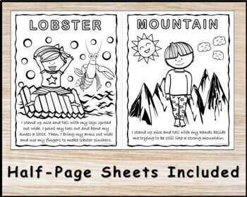 Kids yoga pose coloring pages set