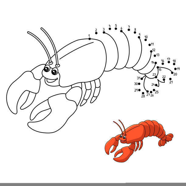Dot to dot lobster coloring page for kids stock illustration
