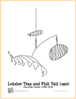 Lobster trap and fish tail calder free printable coloring page