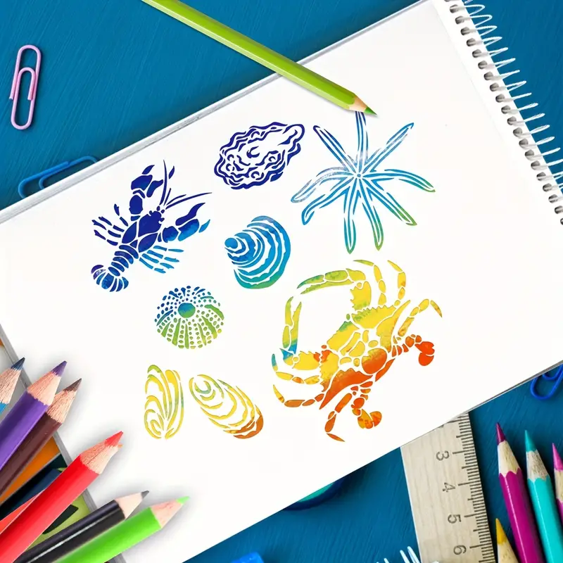 Crab and lobster pattern background diy layered stencil wall