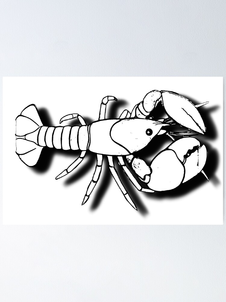 Lobster black and white poster for sale by hueyhuesart