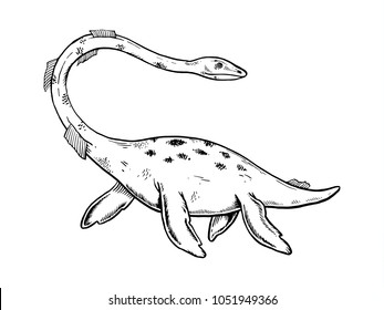 Loch ness monster engraving raster illustration stock illustration