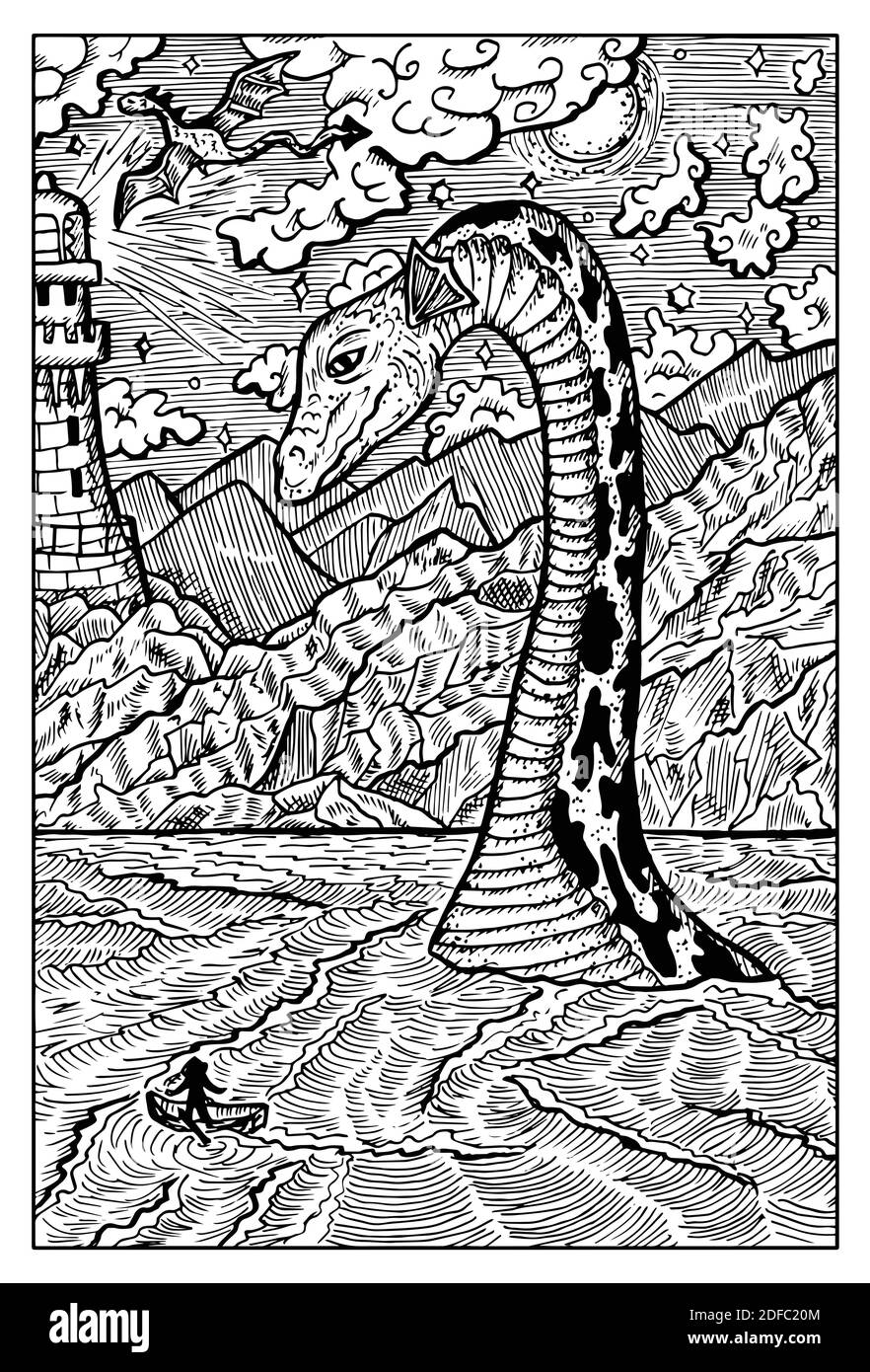 Loch ness monster black and white stock vector images