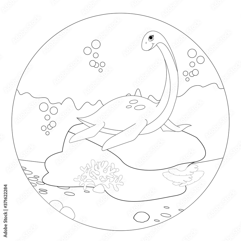 Funny nessie coloring book page vector