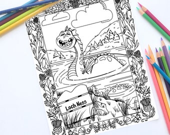 Printable coloring page loch ness monster coloring sheet nessi coloring page instant digital download