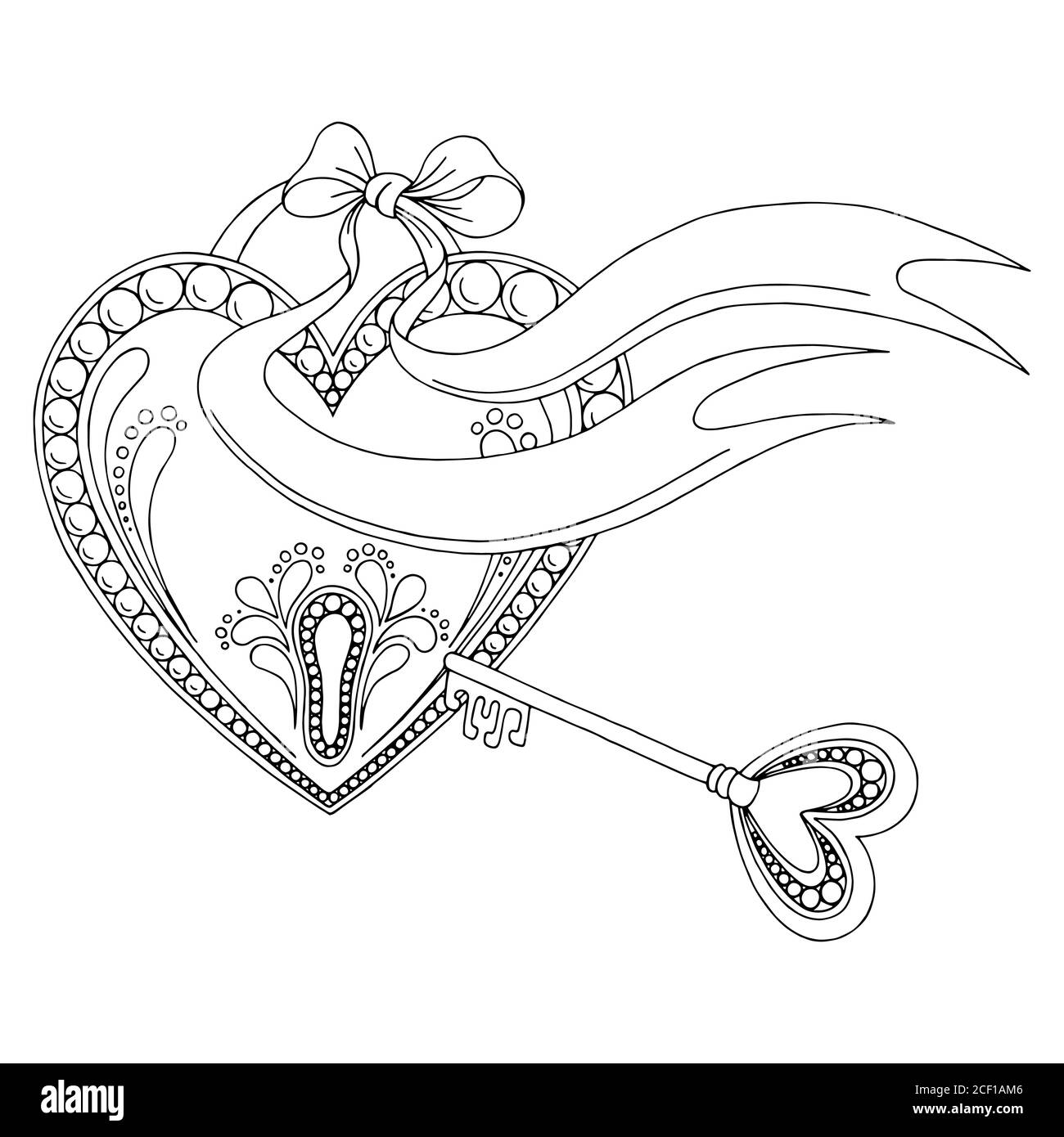 Pattern heart lock key doodle black white graphic sketch background illustration vector stock vector image art