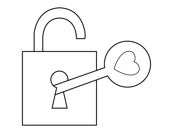 Printable heart key and lock coloring page