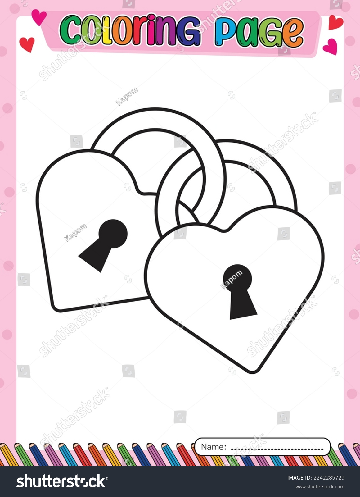 Heart lock valentines day coloring page stock vector royalty free