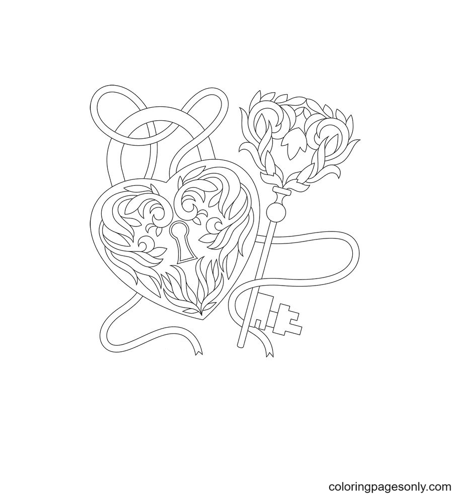 Heart keys and locks coloring page