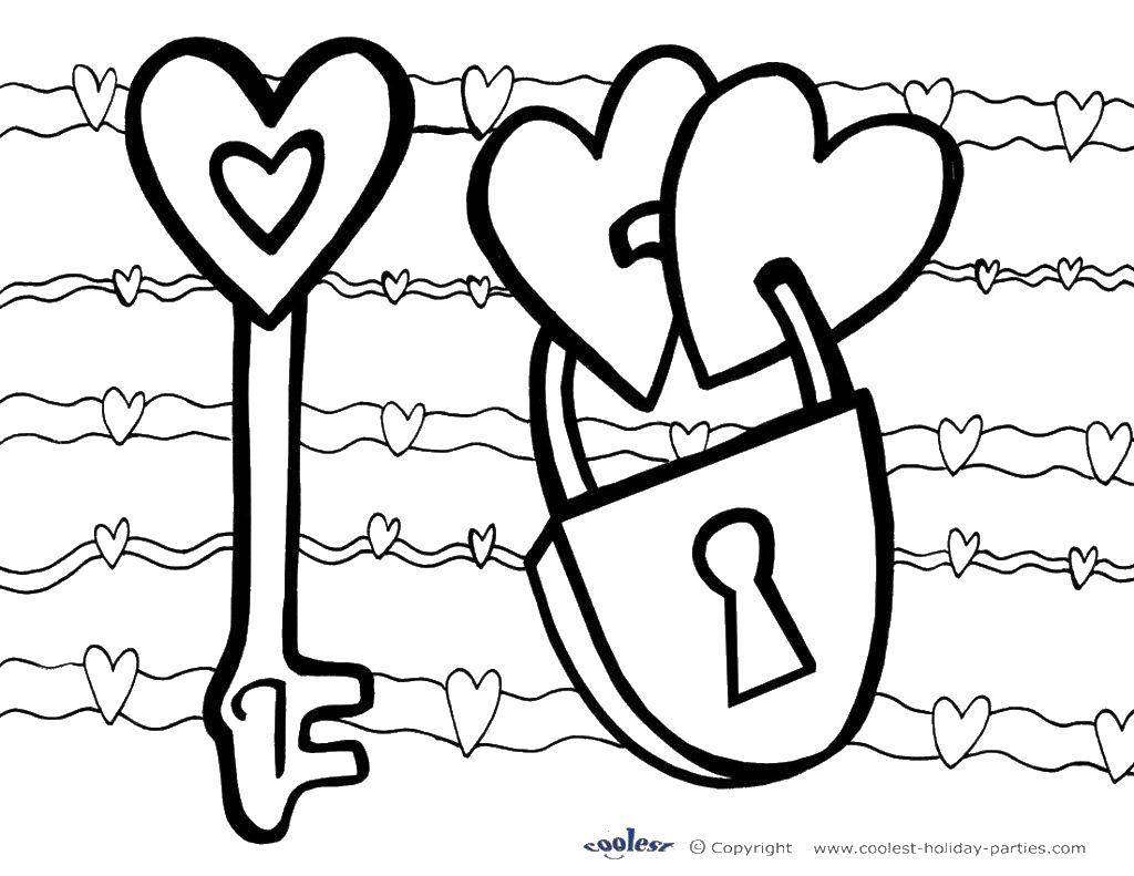 Online coloring pages coloring page the key to the lock to heart i love you download print coloring page