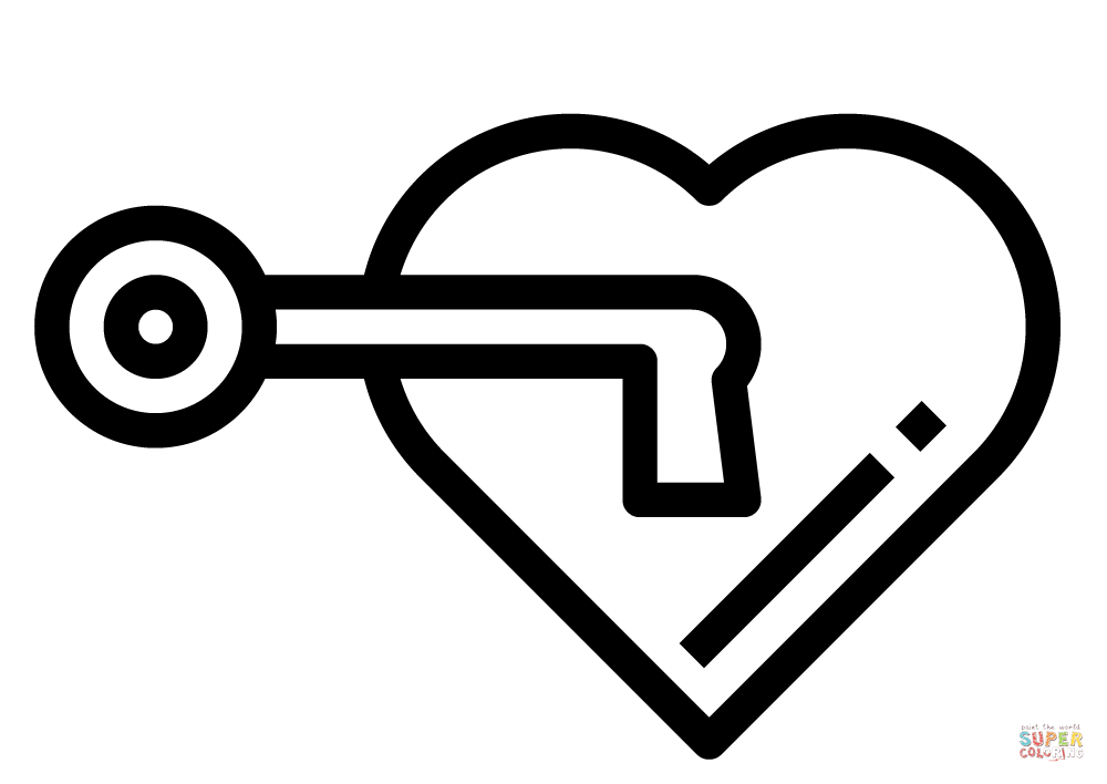 Valentines day heart with a key coloring page free printable coloring pages