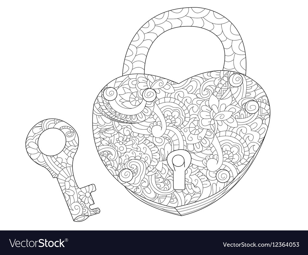 Lock and key coloring book for adults royalty free vector