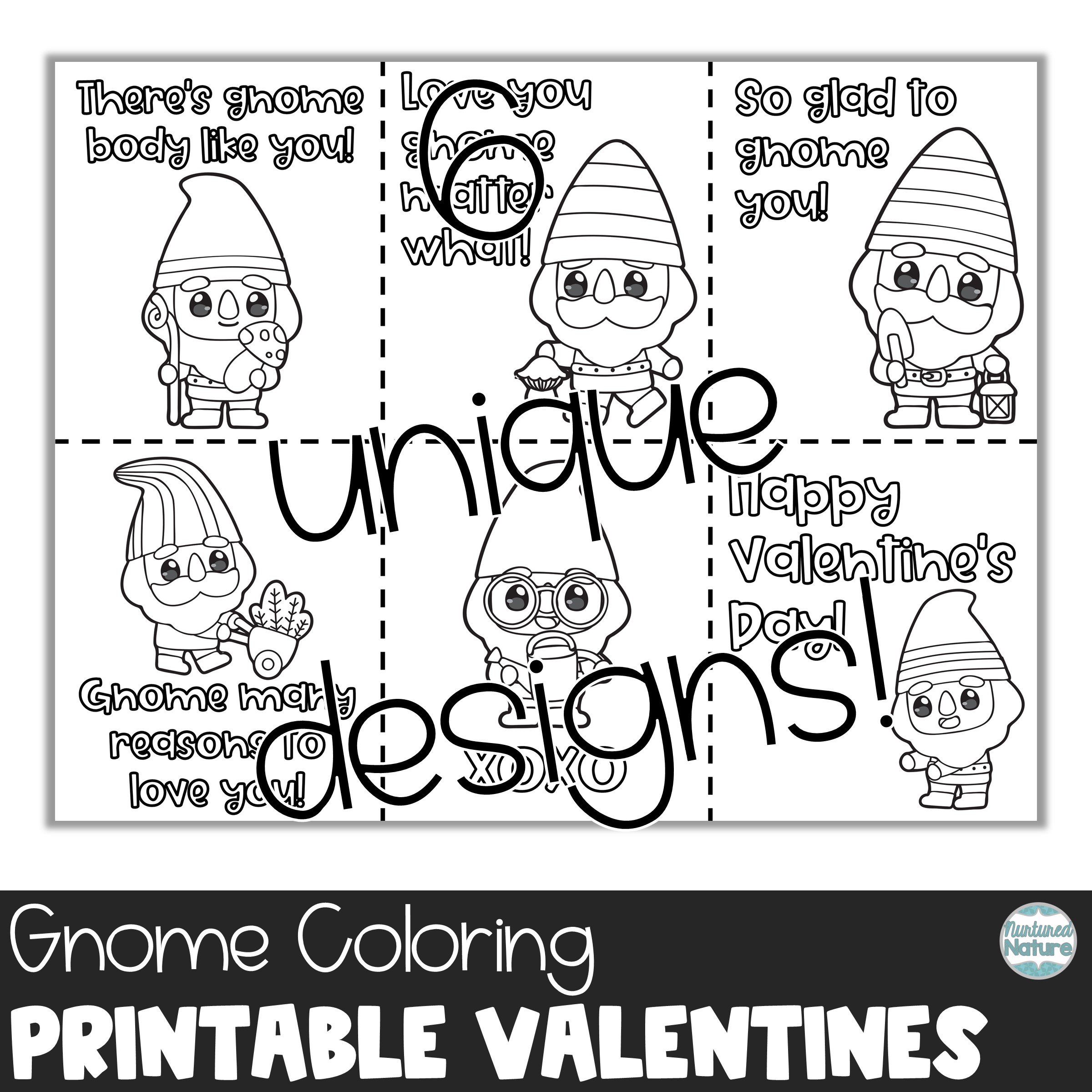 Gnome coloring sheet valentines