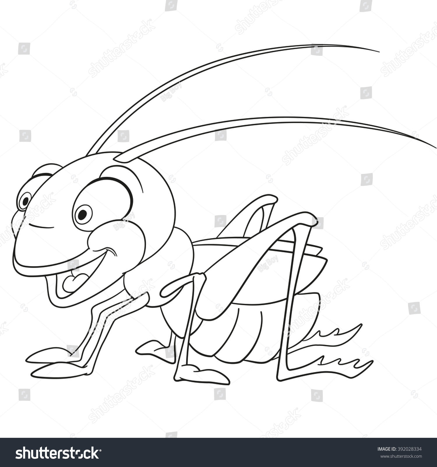 Cute funny smiling cartoon grasshopper locust stock vector royalty free