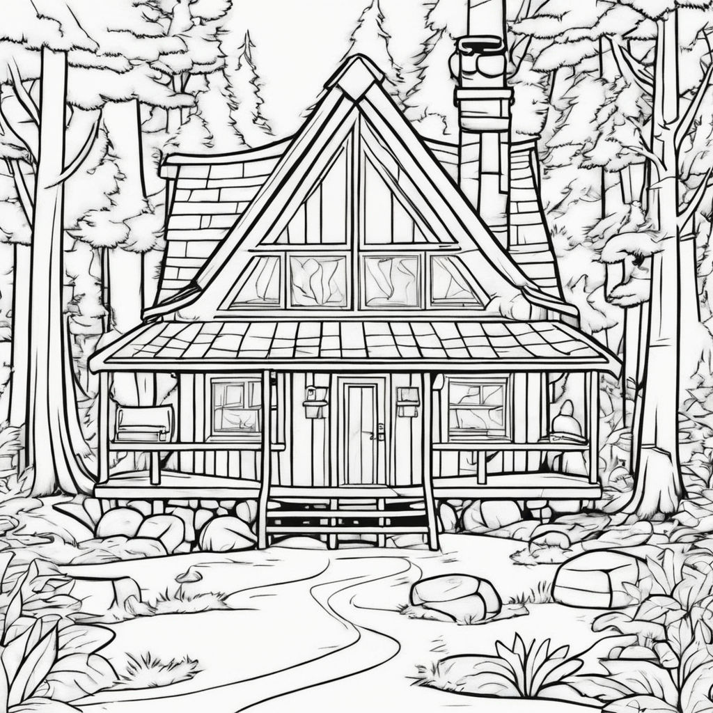 Coloring book a dry leaf trail leading to a hidden cabin in the woods
