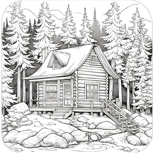 Premium ai image cozy cabin for coloring page