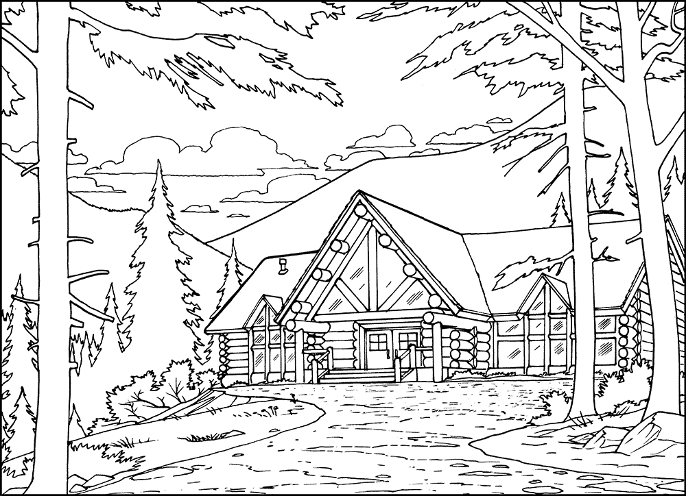 Mountain log cabin coloring pages bee coloring pages adult coloring pages