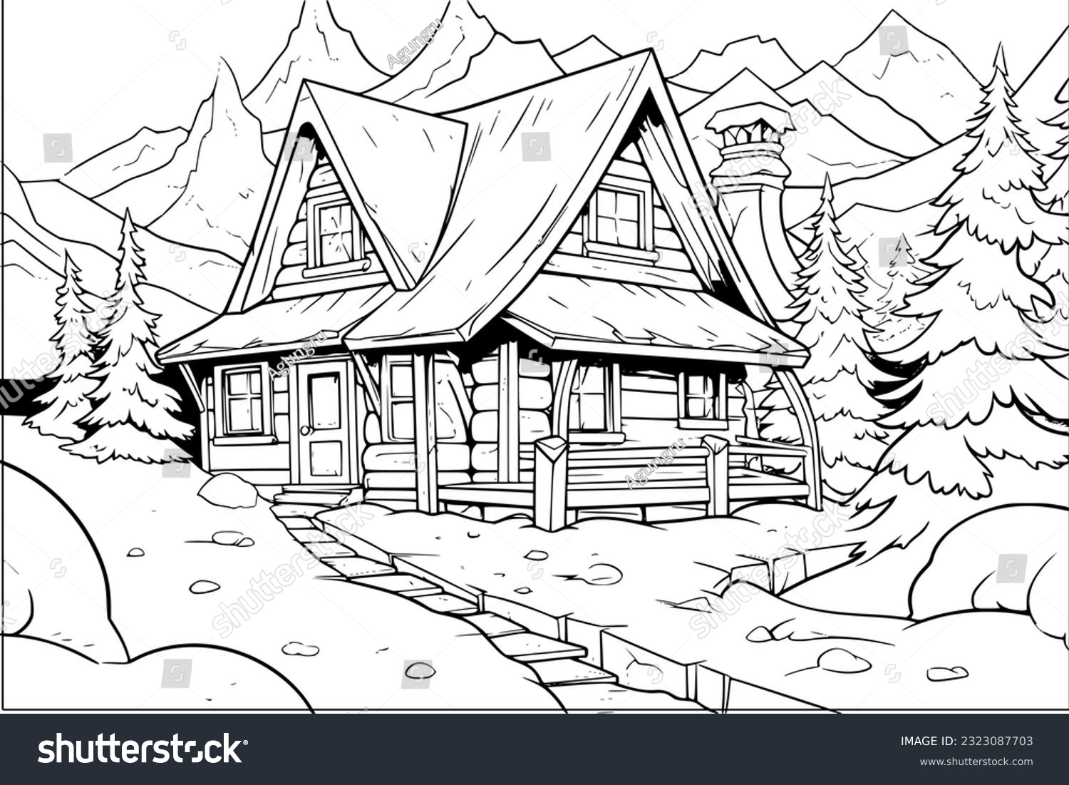 Coloring page adult kids wooden cabin stock vector royalty free