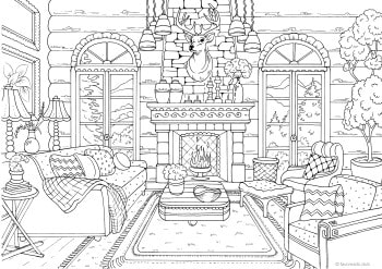 Wooden cabin â favoreads coloring club