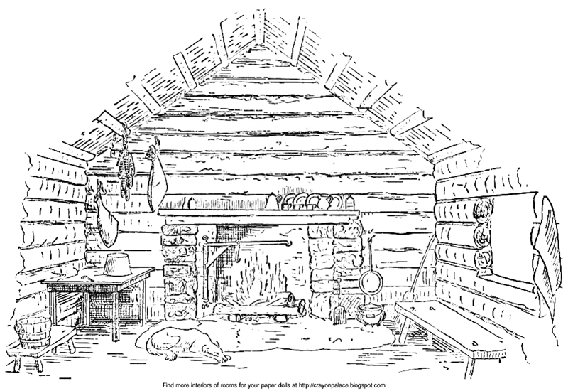 Crayon palace log cabin interiors for paper doll homes in the mountains