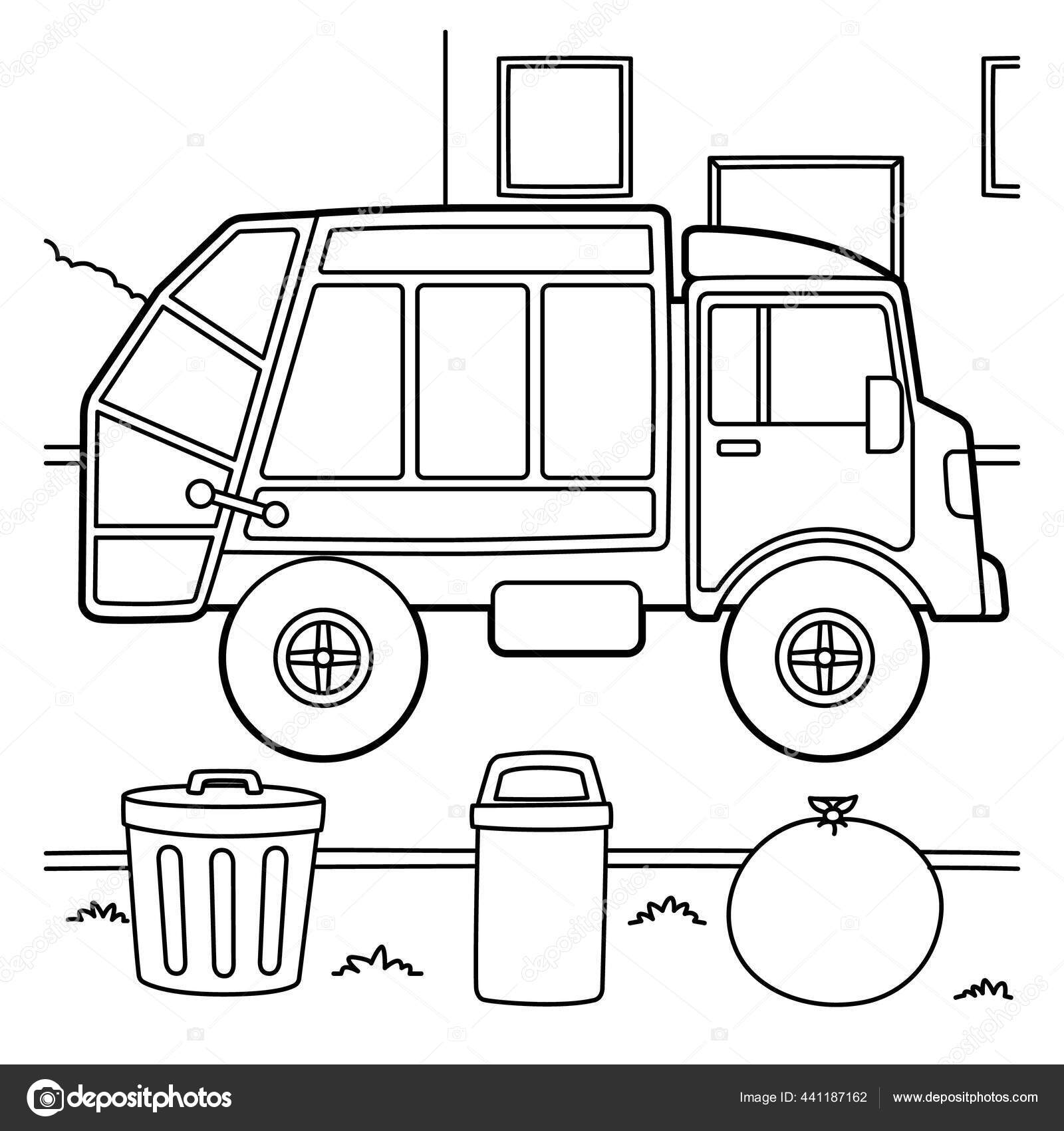 Garbage truck coloring page stock vector by abbydesign