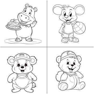 Premium vector coloring page outline black and white animals illustration for coloring book coloring for kids