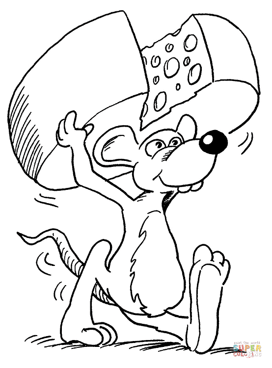 Mouse holds a cheese coloring page free printable coloring pages